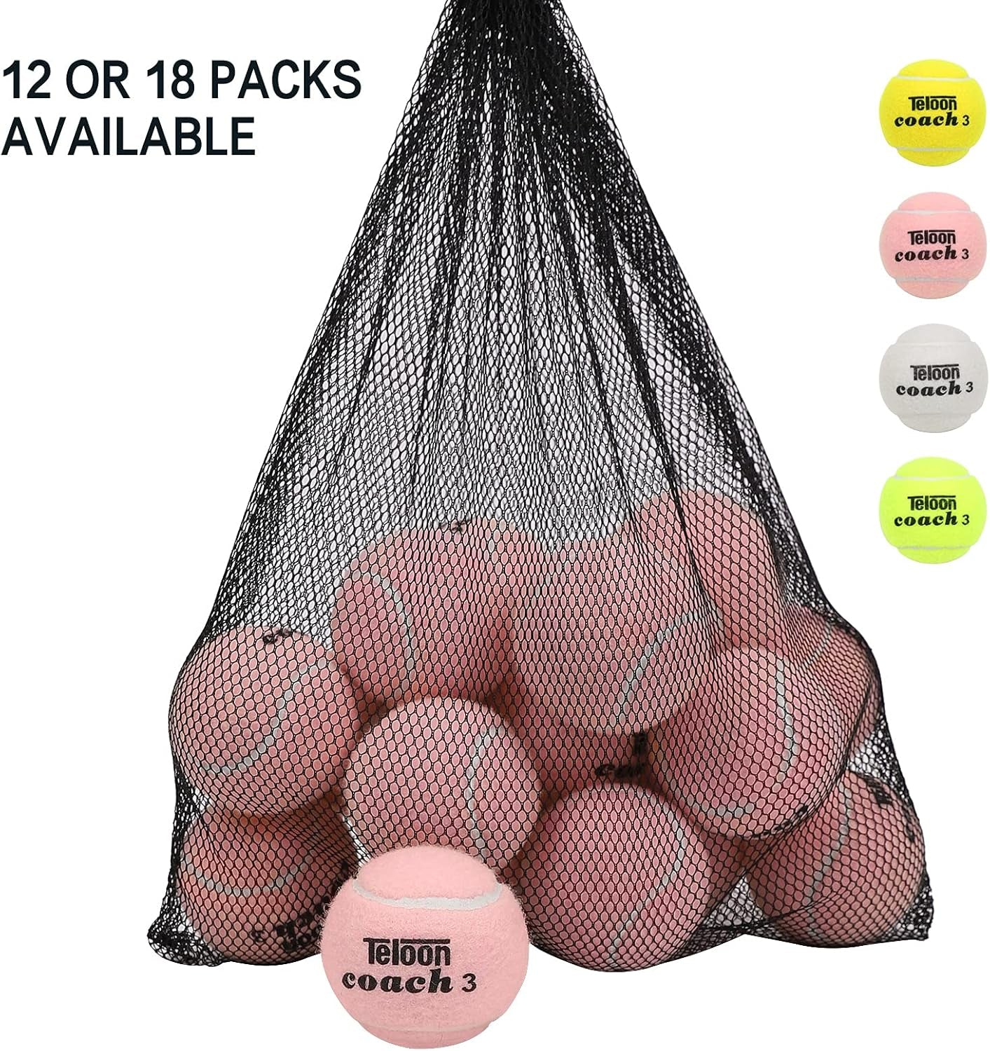 Pressure Training Tennis Balls-12 or 18 Count-Mesh Carry Bagļ¼4 Colors Availableļ¼Pressureless Training Exercise Tennis Balls for Beginners.