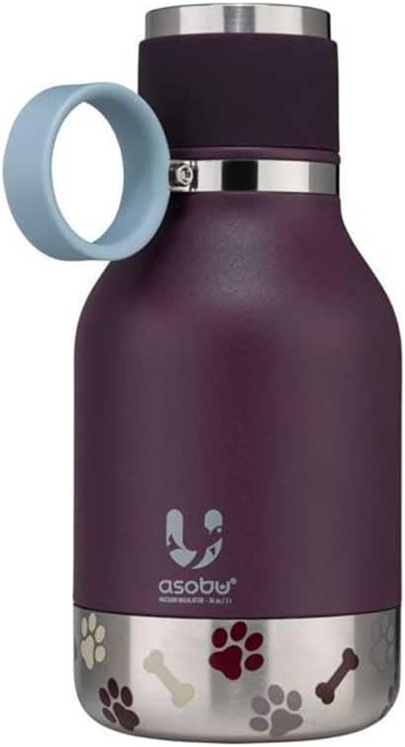 Buddy Bottle a Stainless Steel Insulated Water Bottle for with Removable Dog Water Bowl and Dog Food and Treat Storage Bowl (Burgandy, 37 Oz Water Bottle with Bowl)