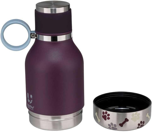 Buddy Bottle a Stainless Steel Insulated Water Bottle for with Removable Dog Water Bowl and Dog Food and Treat Storage Bowl (Burgandy, 37 Oz Water Bottle with Bowl)